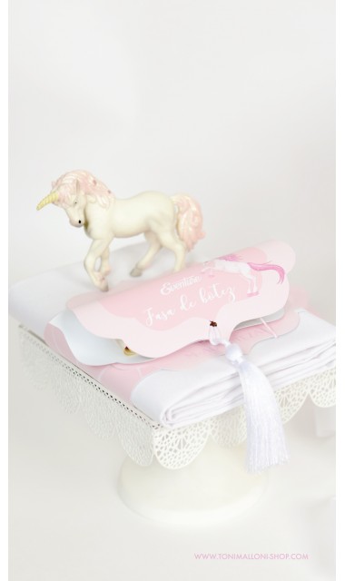 Trusou de  botez cu unicorni roz pentru fete, set complet biserica, Unicornul Roz 1